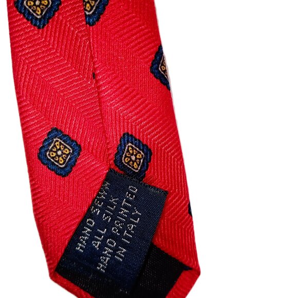 Abercombie & Fitch Men's Necktie Red with Blue Diamond Pattern 58" X 3- 3/4* - Picture 3 of 4